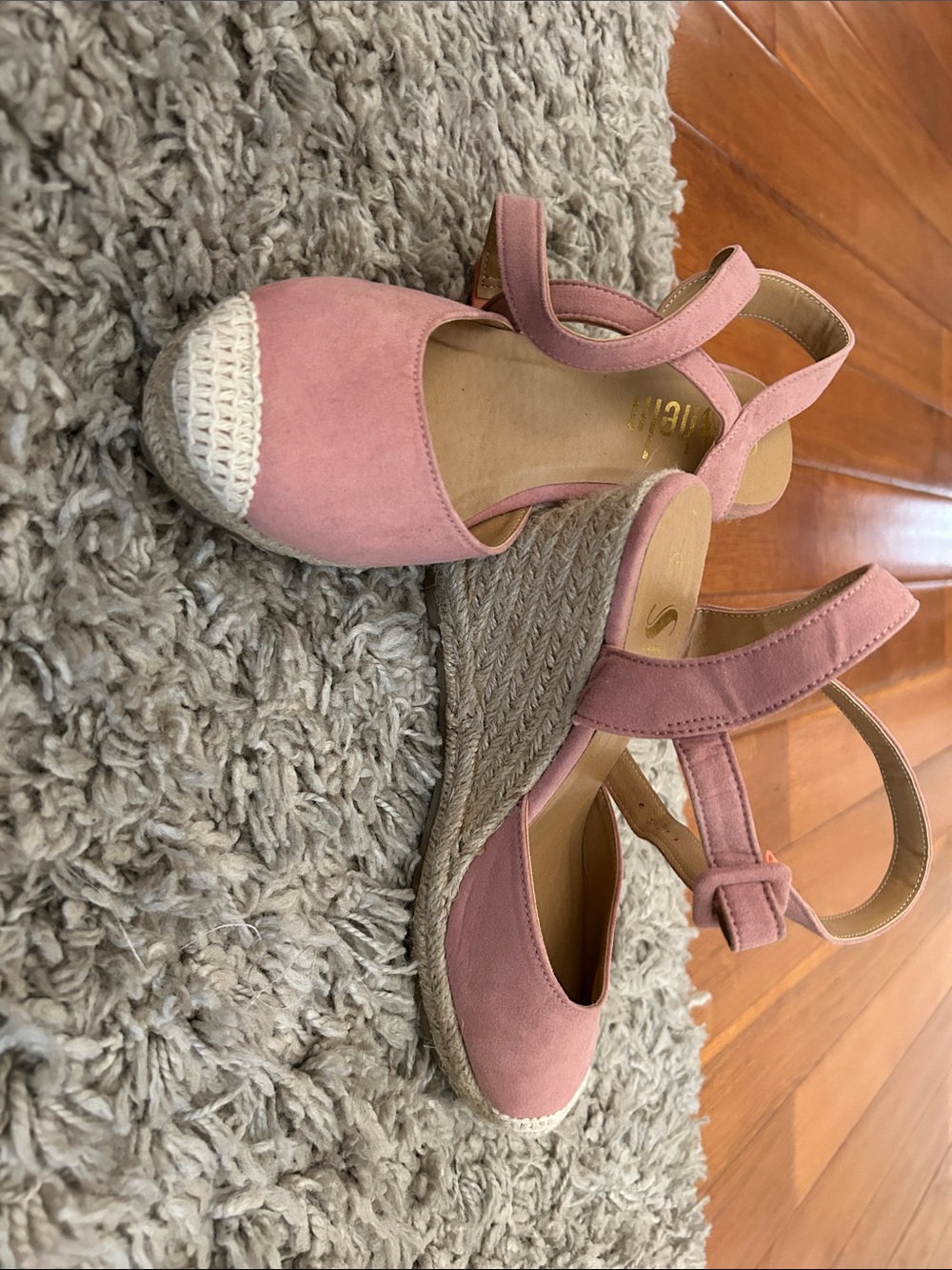 Sorel Pink Suede Espadrille Wedge Sandals with Ankle Strap